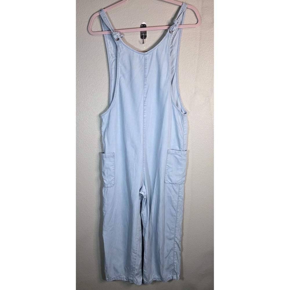 Topshop Moto Light Blue Lyocell Wide Leg Jumpsuit Tie Strap US 4‎ Denim Look